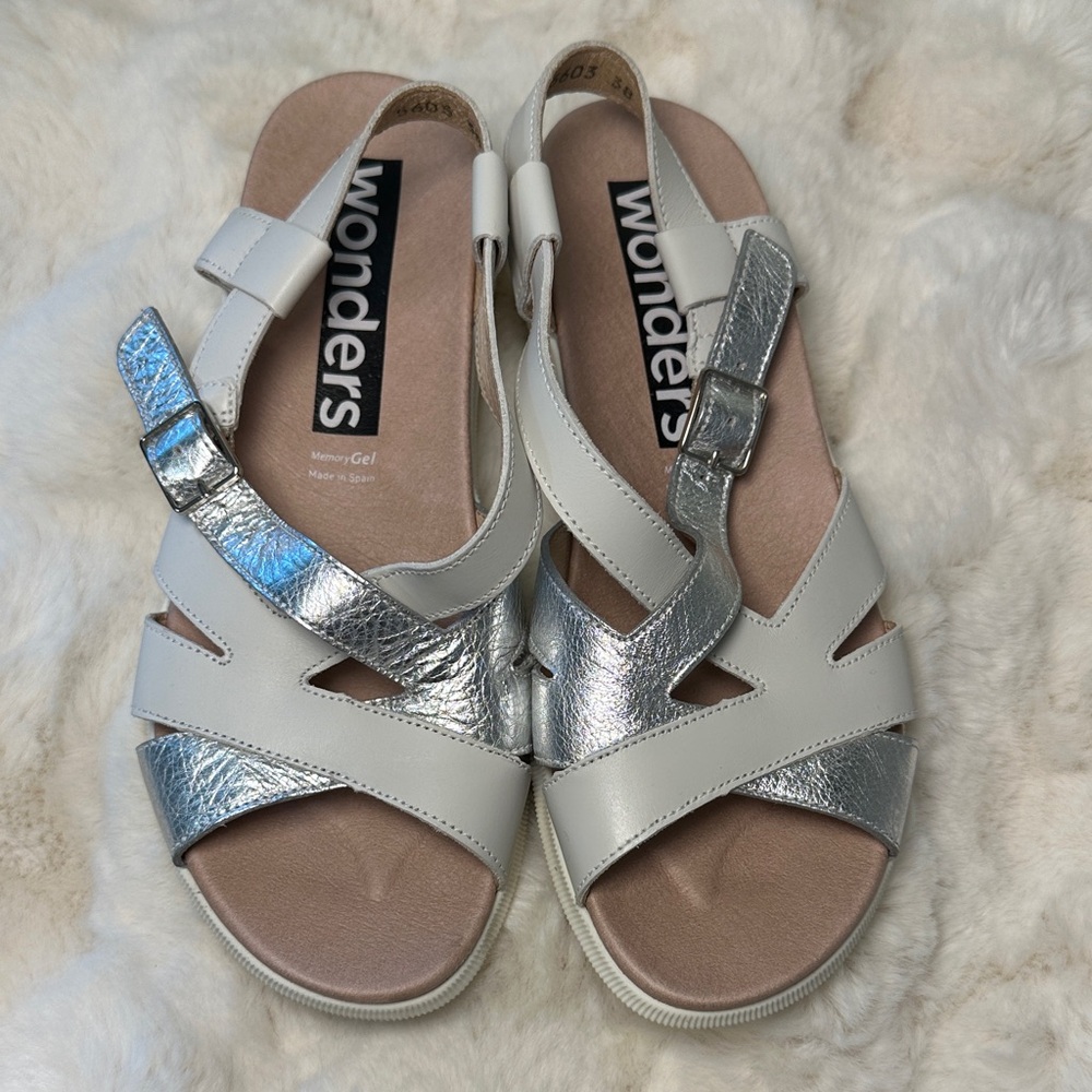 Women's Silver and White Sandals
